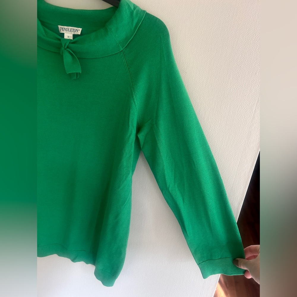 PENDLETON Kelly Green Bow Neck Silk Blend Sweater Retro Preppy Old Money | Sz M - Picture 6 of 12